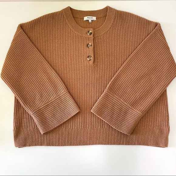 NEW Madewell (Re)sourced Cashmere Ribbed Henley Sweater Honey Chestnut Large - Picture 11 of 16
